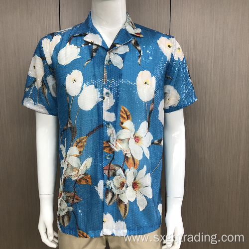 Male 100% polyester costume sequins short sleeve shirt